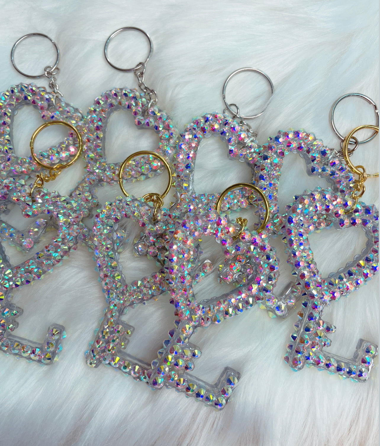 AB Sparkle Heart Lock Key Chain